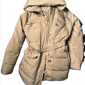 Tan Puffer Jacket with Belt